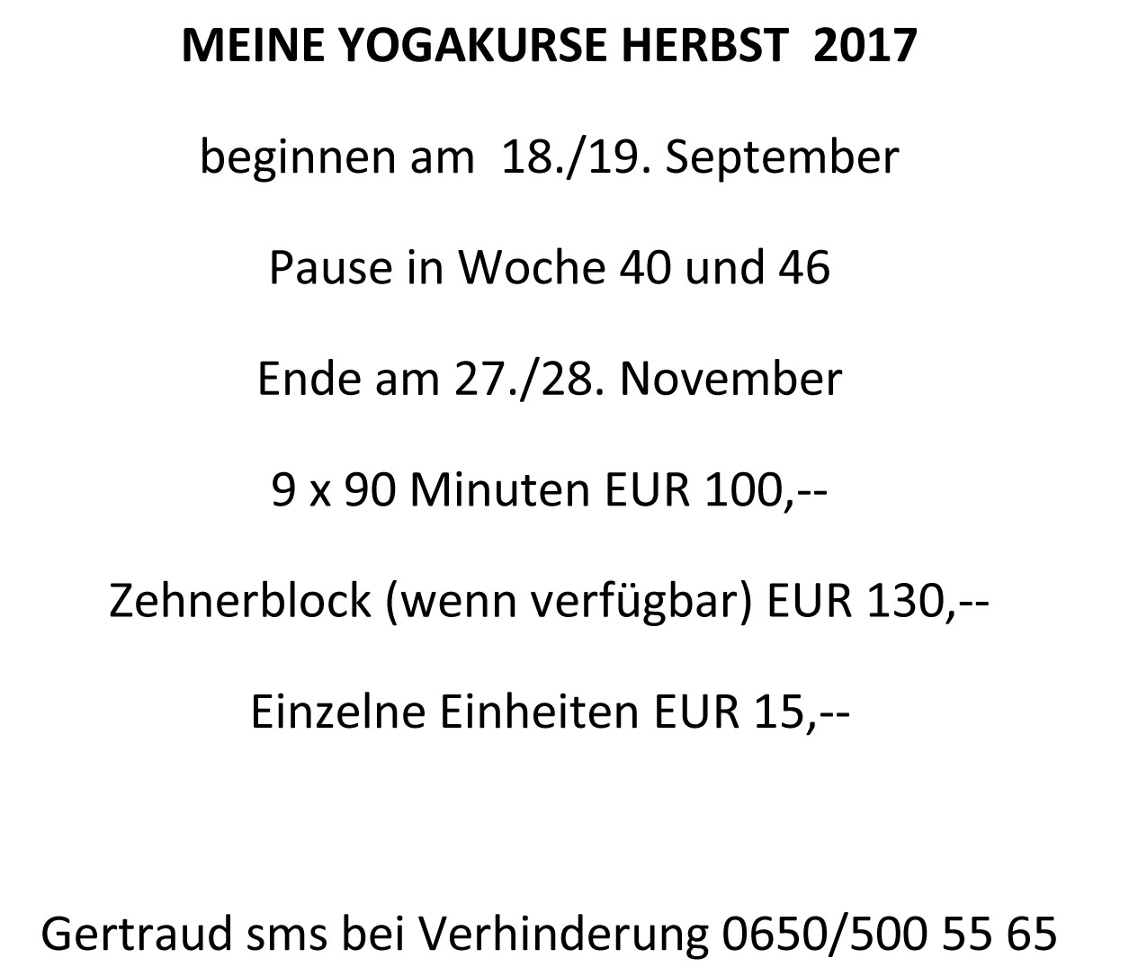 Vorschau Yoga Kurse Herbst 2017